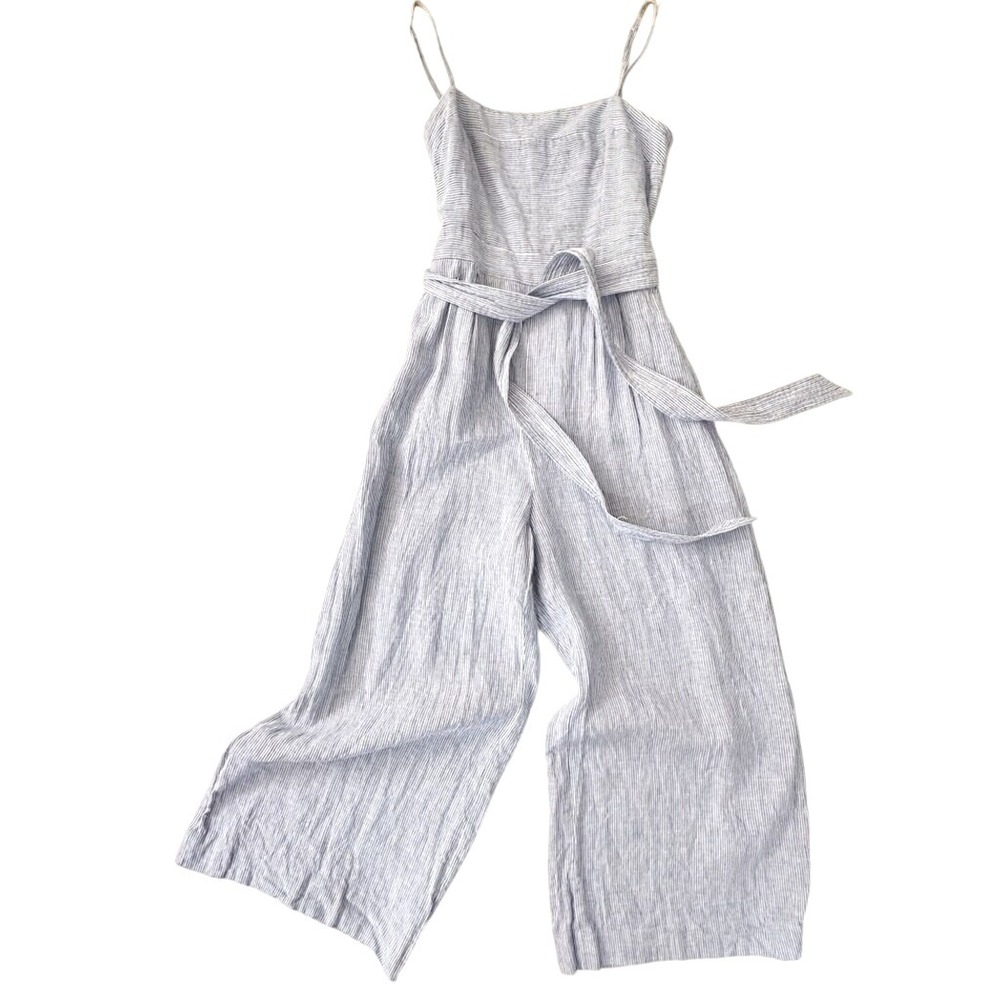 J. Crew Spaghetti-strap jumpsuit in striped beauchamps linen